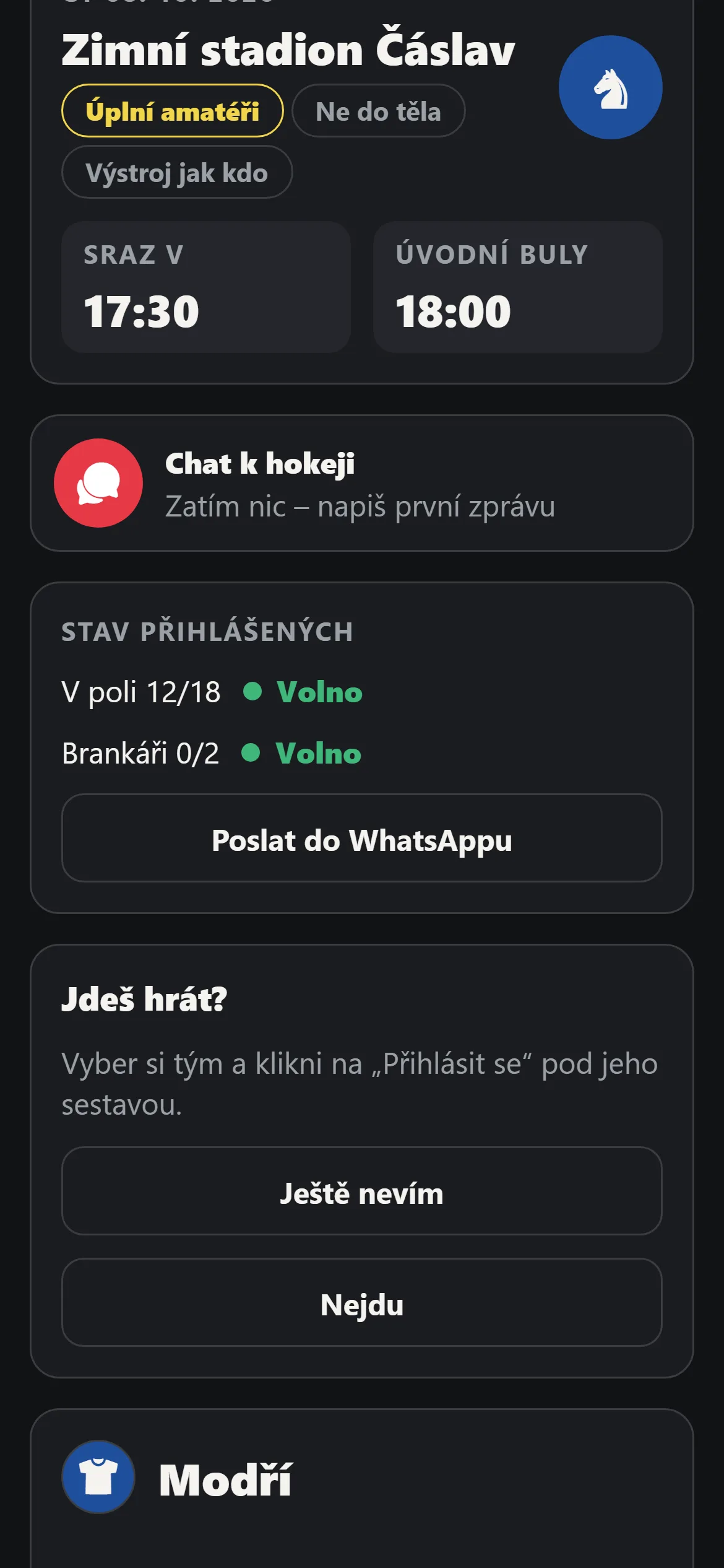 Volná místa a tlačítko Poslat do WhatsAppu
